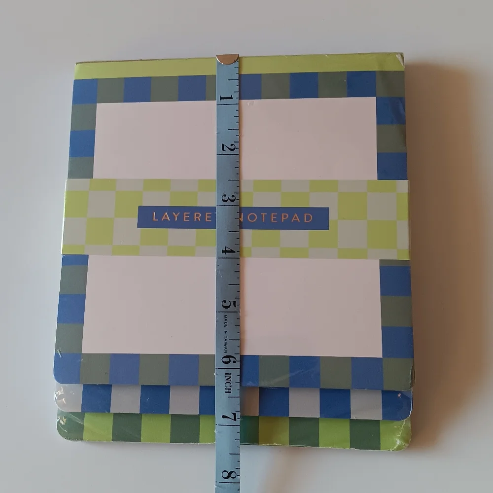 NEW Eccolo Layered Notepad Checkerboard Boarder Blue Green White Unlined Pages